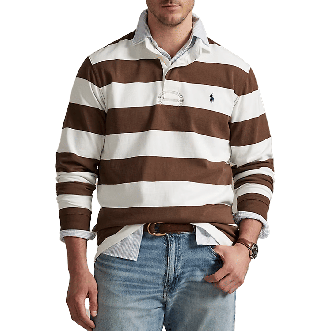 Polo Ralph Lauren ICONIC RUGBY SHIRT BROWN / WHITE