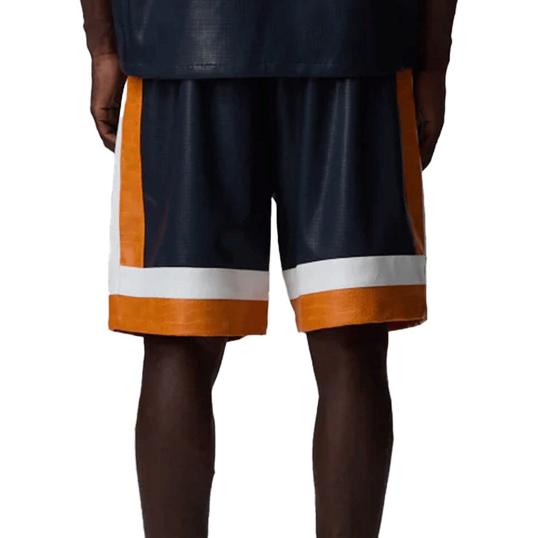 CRIMINAL DAMAGE STADIUM LEATHER SHORTS NAVY/ORANGE/ECRU
