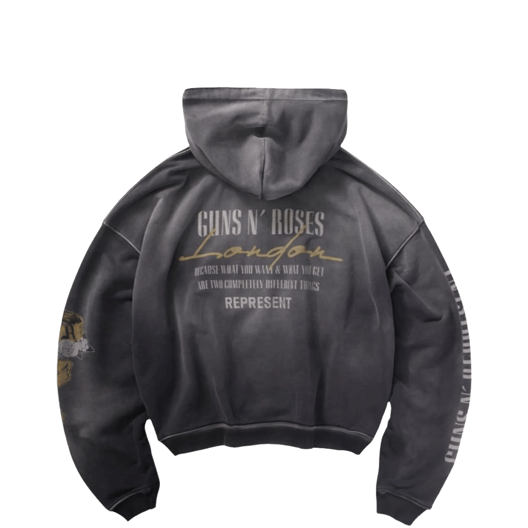 Represent GUNS N' ROSES CROSS ZIP THROUGH HOODIE STAINED BLACK