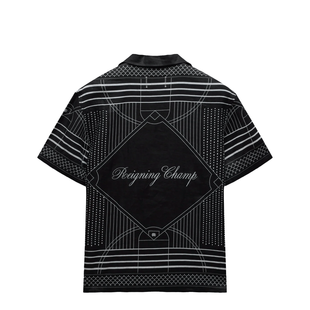 REIGNING CHAMP LINEN ARENA RELAXED CAMP SHIRT BLACK/WHITE
