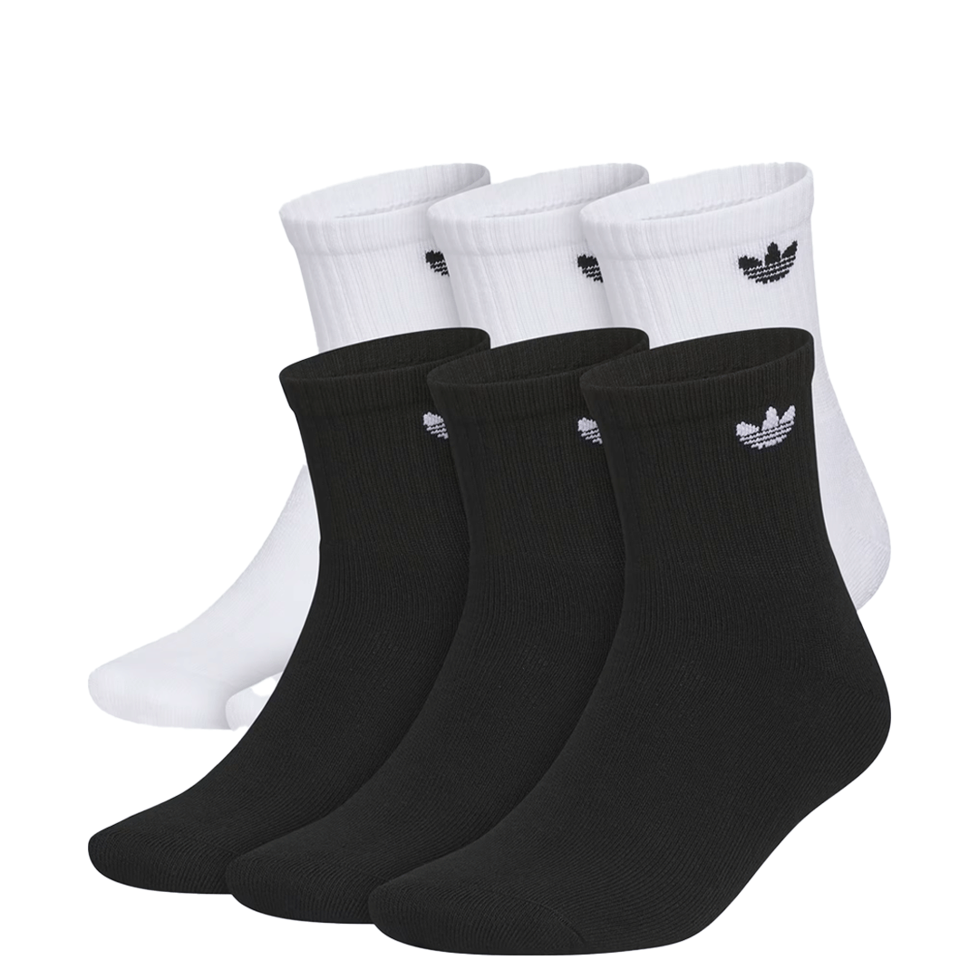 adidas UNISEX ORIGINALS TREFOIL 2.0 6-PACK QUARTER LENGTH SOCKS WHITE/BLACK