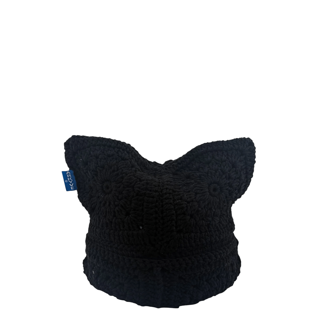 ARKYVE BLACK CROCHET CAT HAT