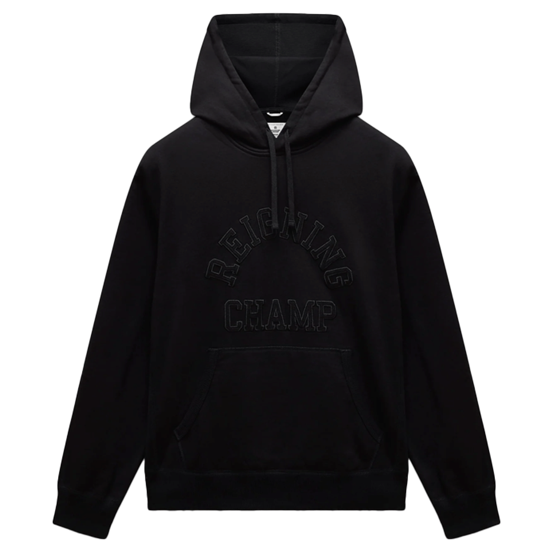 REIGNING CHAMP KNIT MIDWEIGHT TERRY ARCH LOGO HOODIE BLACK