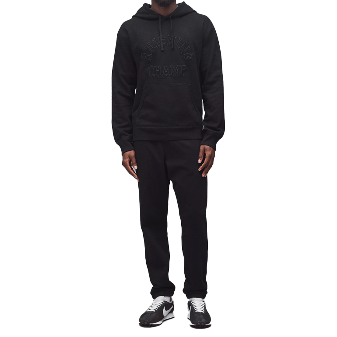 REIGNING CHAMP KNIT MIDWEIGHT TERRY ARCH LOGO HOODIE BLACK