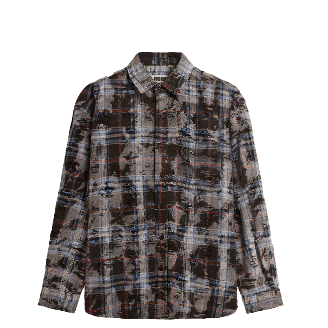 WOODBIRD JONG RIPPED SHIRT BROWN CHECK