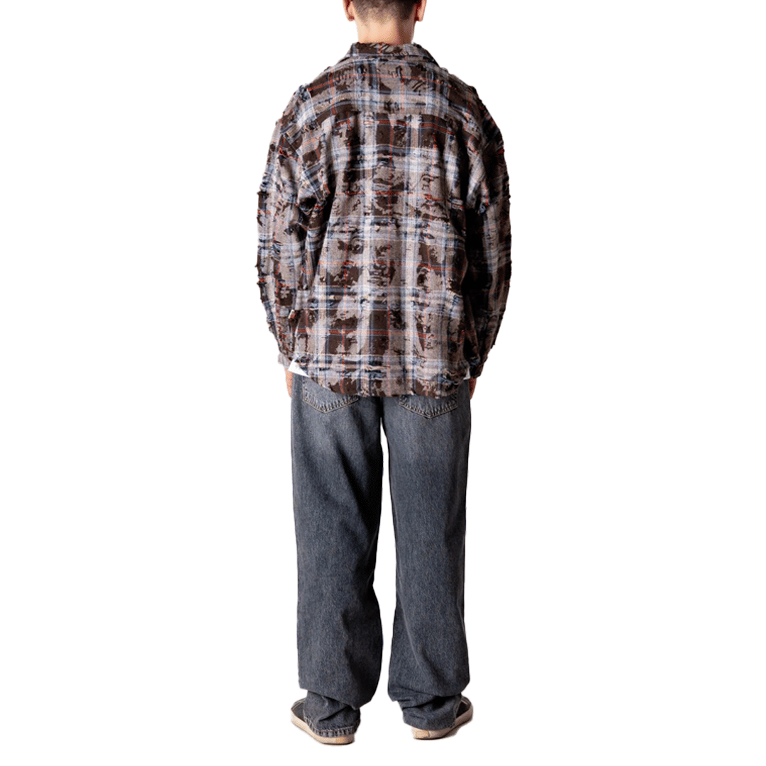 WOODBIRD JONG RIPPED SHIRT BROWN CHECK