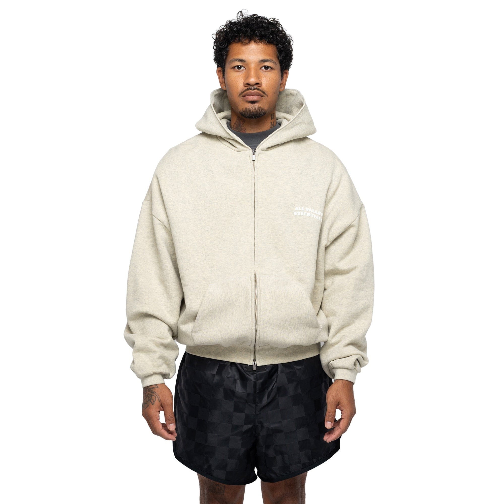 Fear of God Essentials 90's Full Zip Up Hoodie Washed Vanilla RW00290-0144