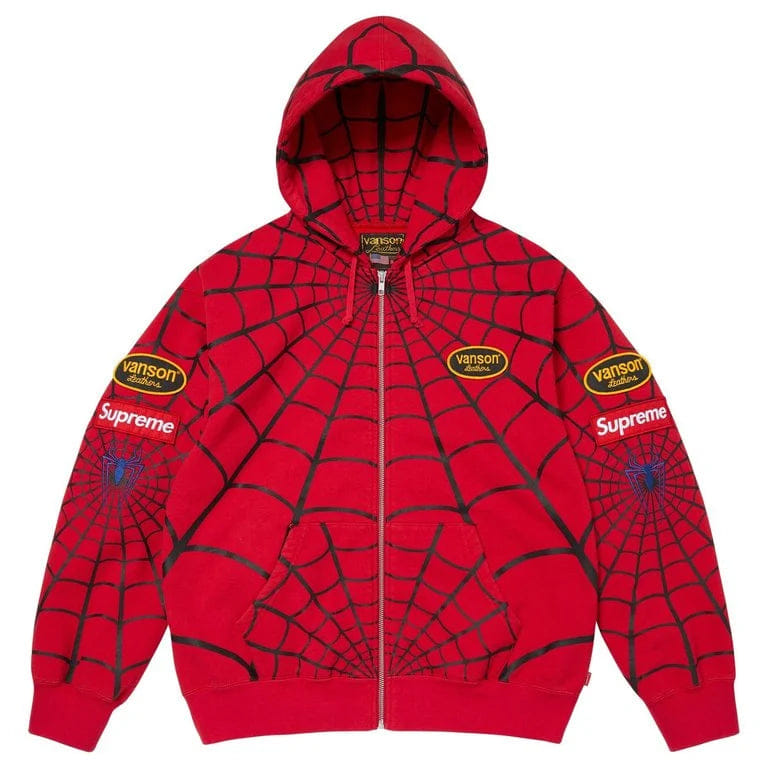 Supreme x Vanson Spider-Man Zip-Up Hooded Sweatshirt (Red)