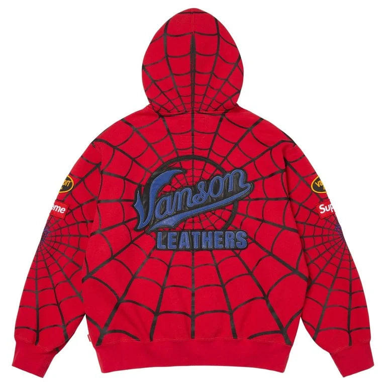 Supreme x Vanson Spider-Man Zip-Up Hooded Sweatshirt (Red)