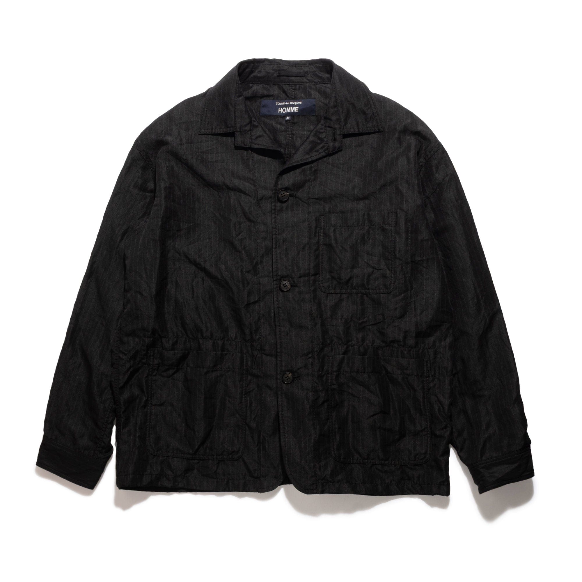 CDG Homme CdGH Linen Stripe Chore Jacket Black HQ-J027-051-1