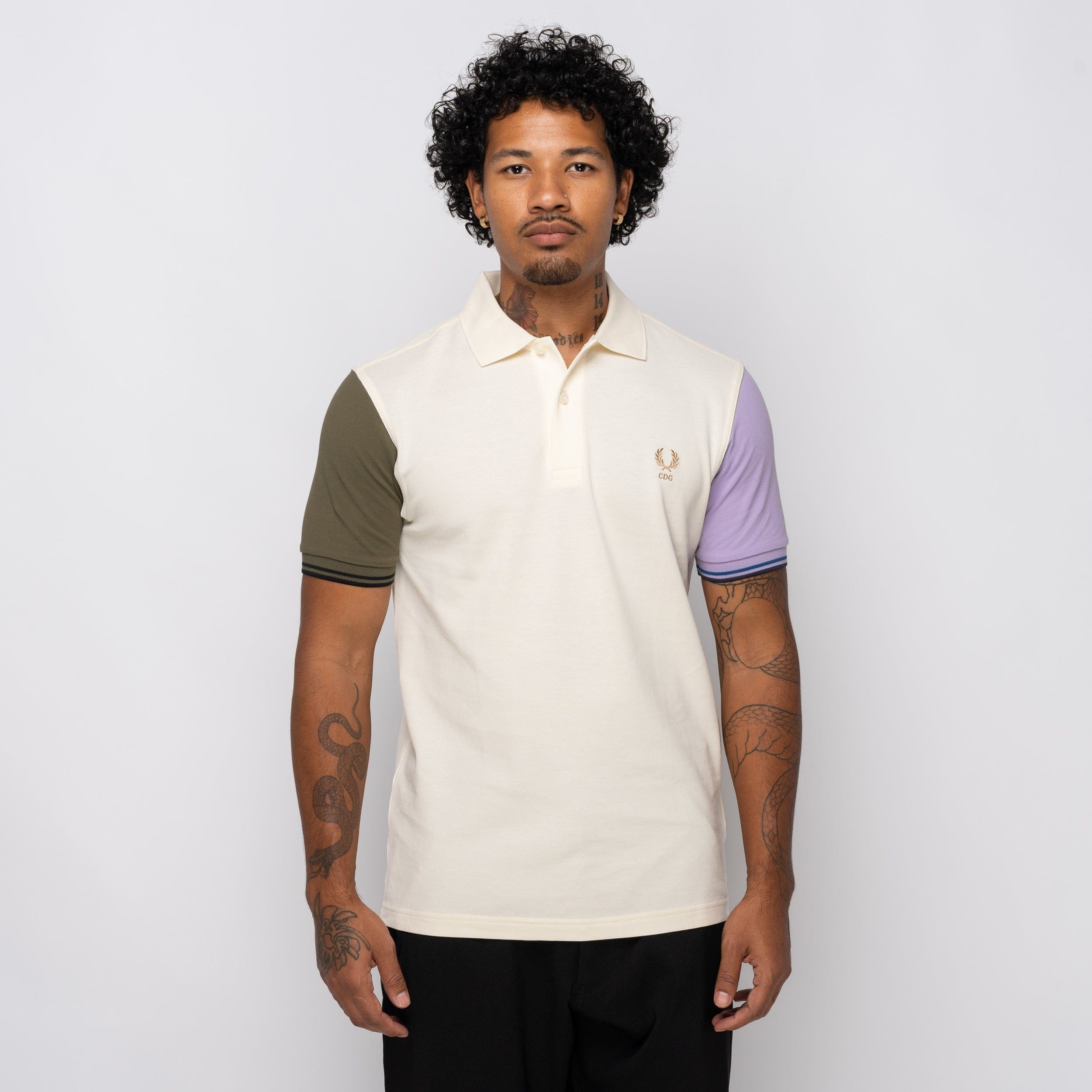 Comme Des Garcons SHIRT CDG Shirt x Fred Perry S/S Polo Shirt Ecru/Purple FP-T504-W25