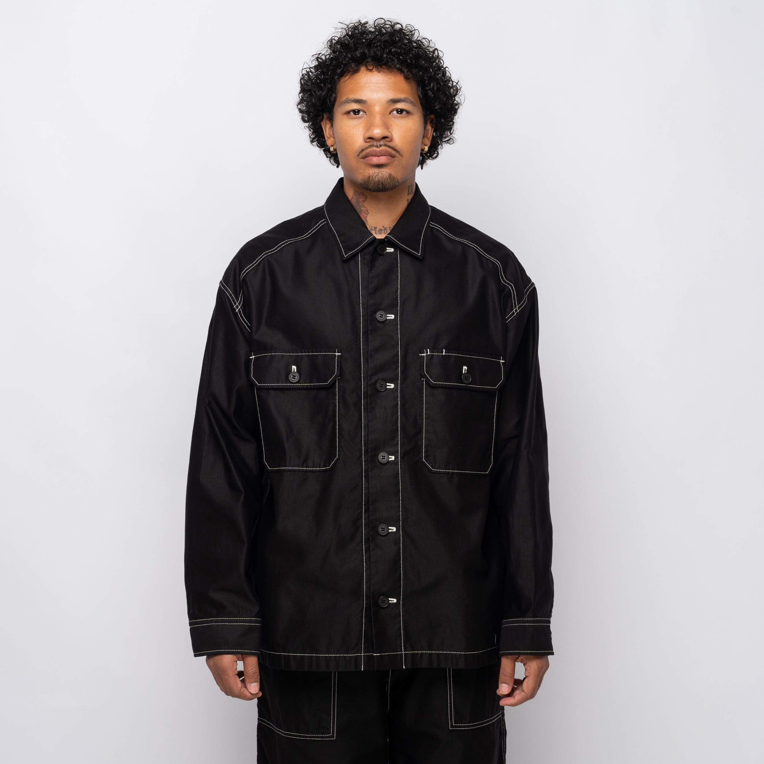 CDG Homme CdGH Top Stitch Overshirt Jacket Black HP-J015-051-1