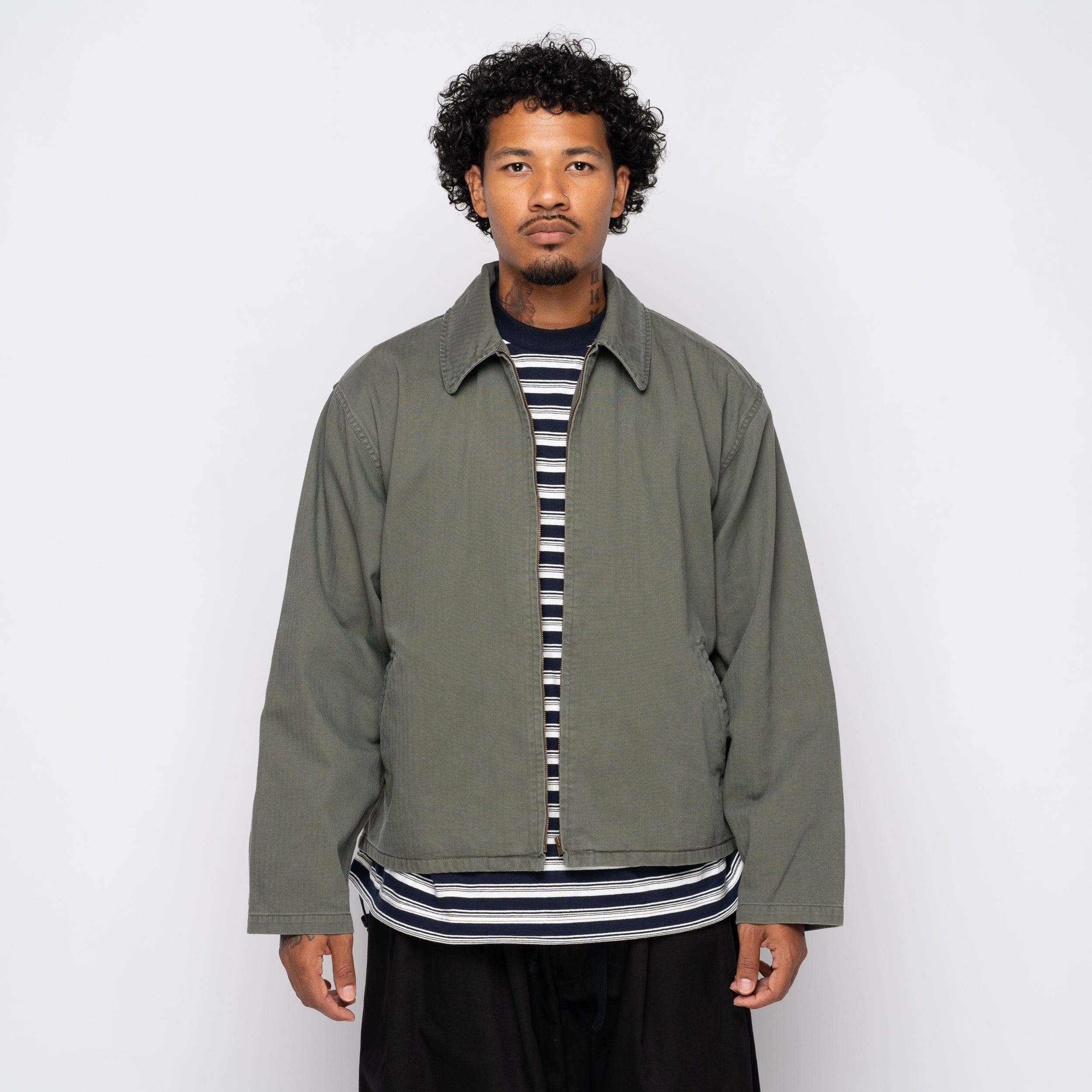 is-ness Herringbone Zip Jacket Khaki 1007AWJK06