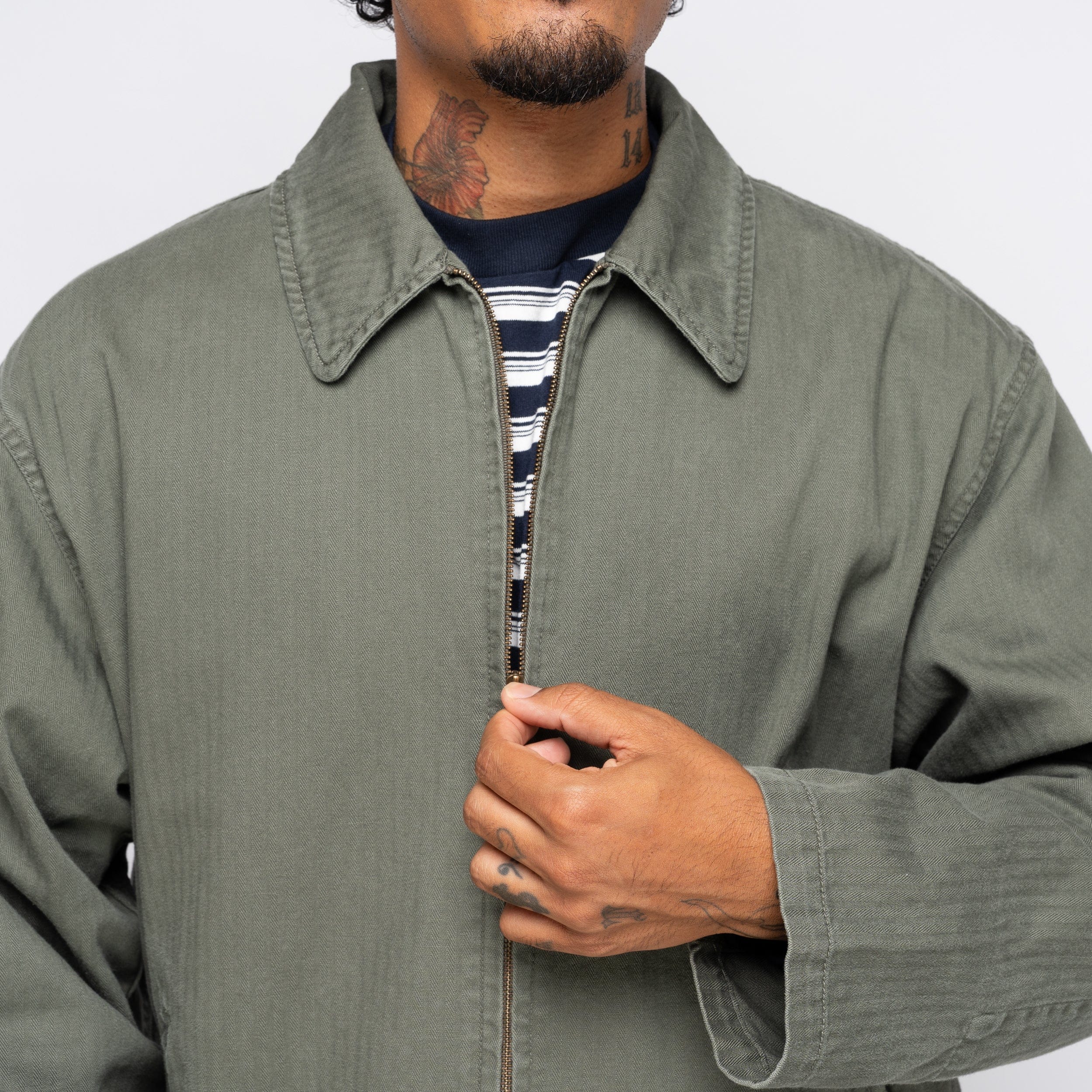 is-ness Herringbone Zip Jacket Khaki 1007AWJK06