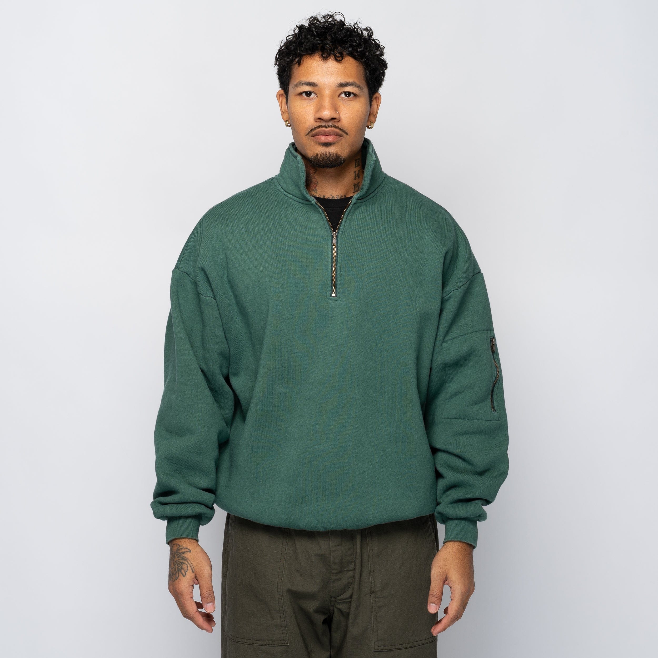 is-ness Pig Dyed Zip Sweatshirt Green 1007AWCS04