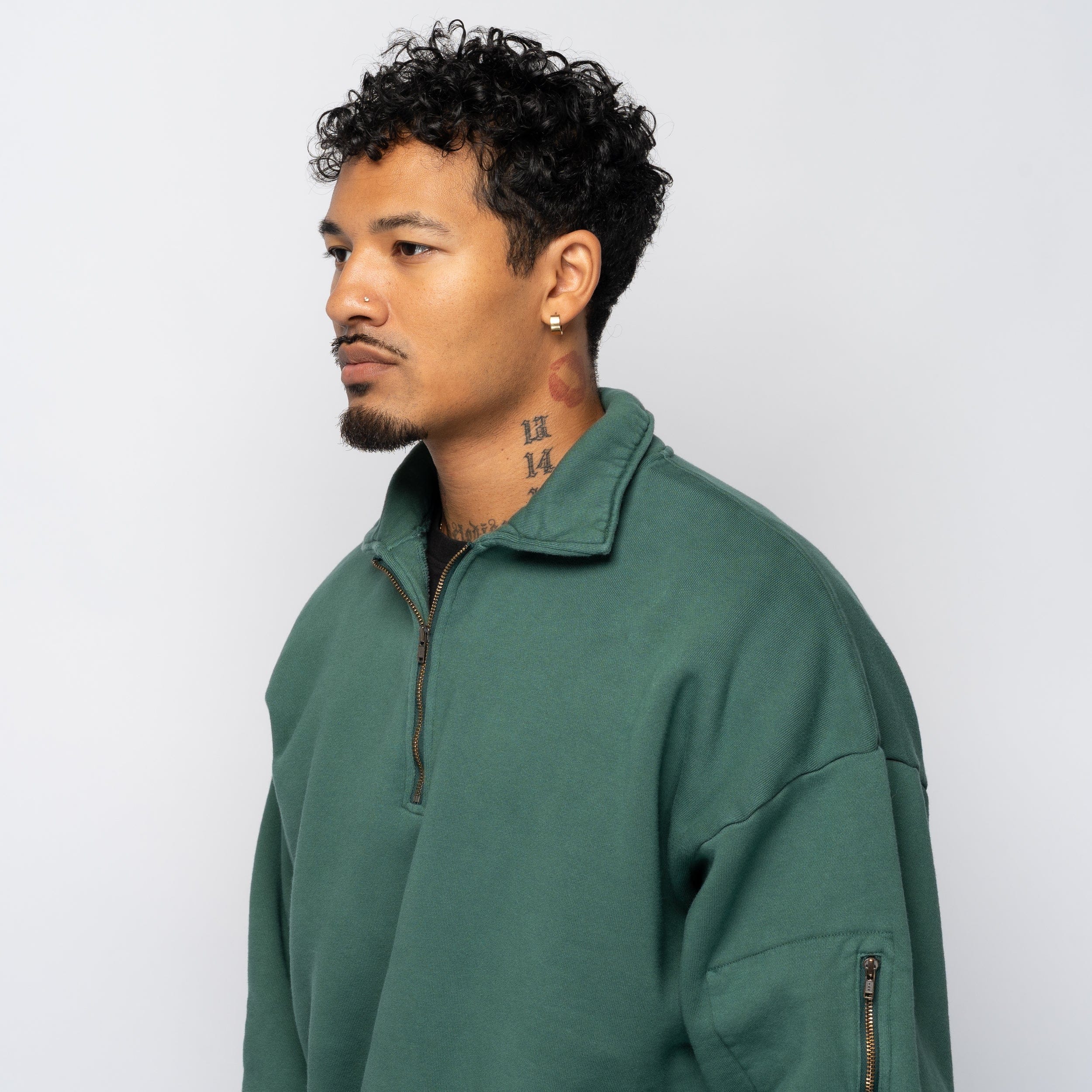 is-ness Pig Dyed Zip Sweatshirt Green 1007AWCS04