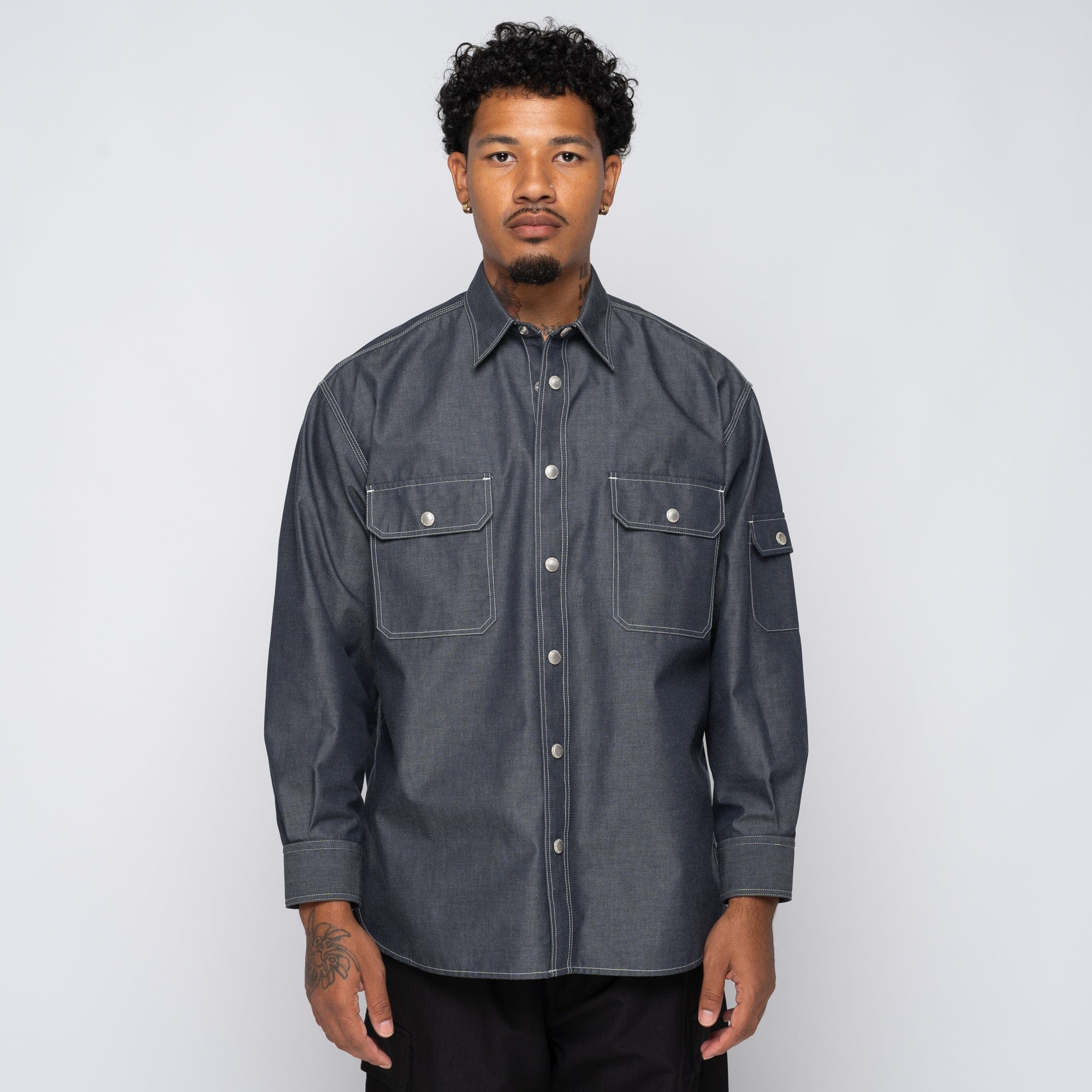 CDG Homme CdGH Tech Denim Shirt Grey HN-B004-051