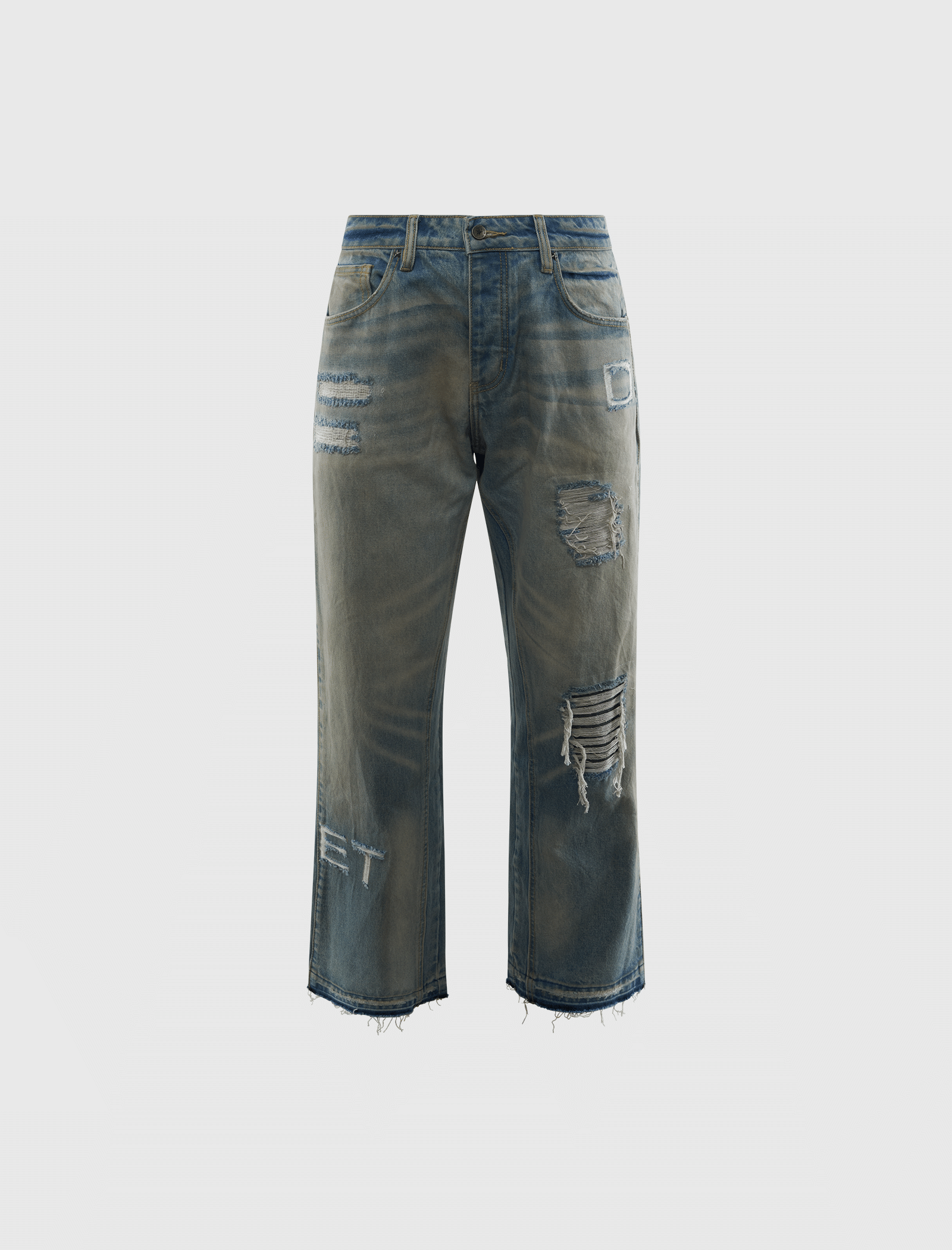 DIET STARTS MONDAY DISTRESSED STENCIL DENIM JEANS