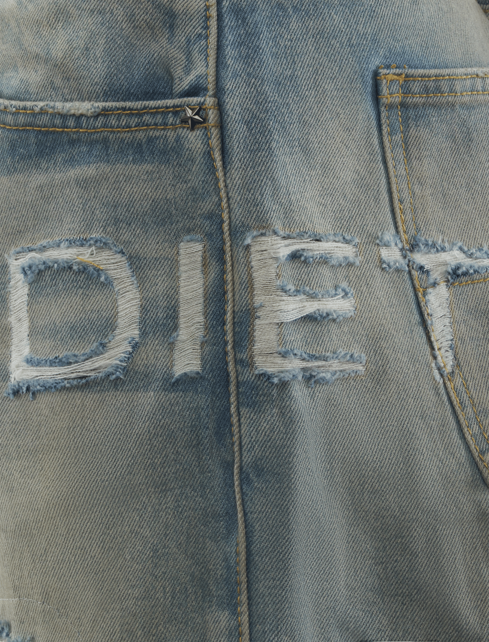 DIET STARTS MONDAY DISTRESSED STENCIL DENIM JEANS