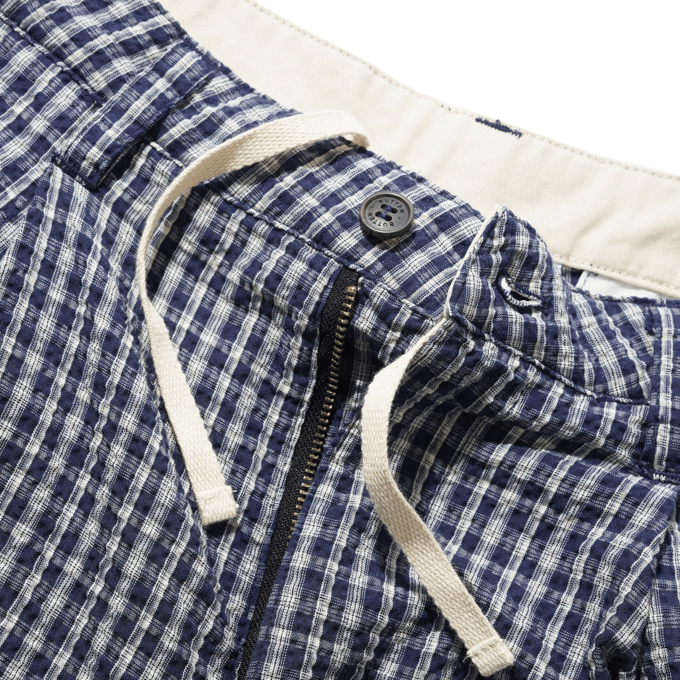 Butter Men's Pleated Shorts Navy Plaid