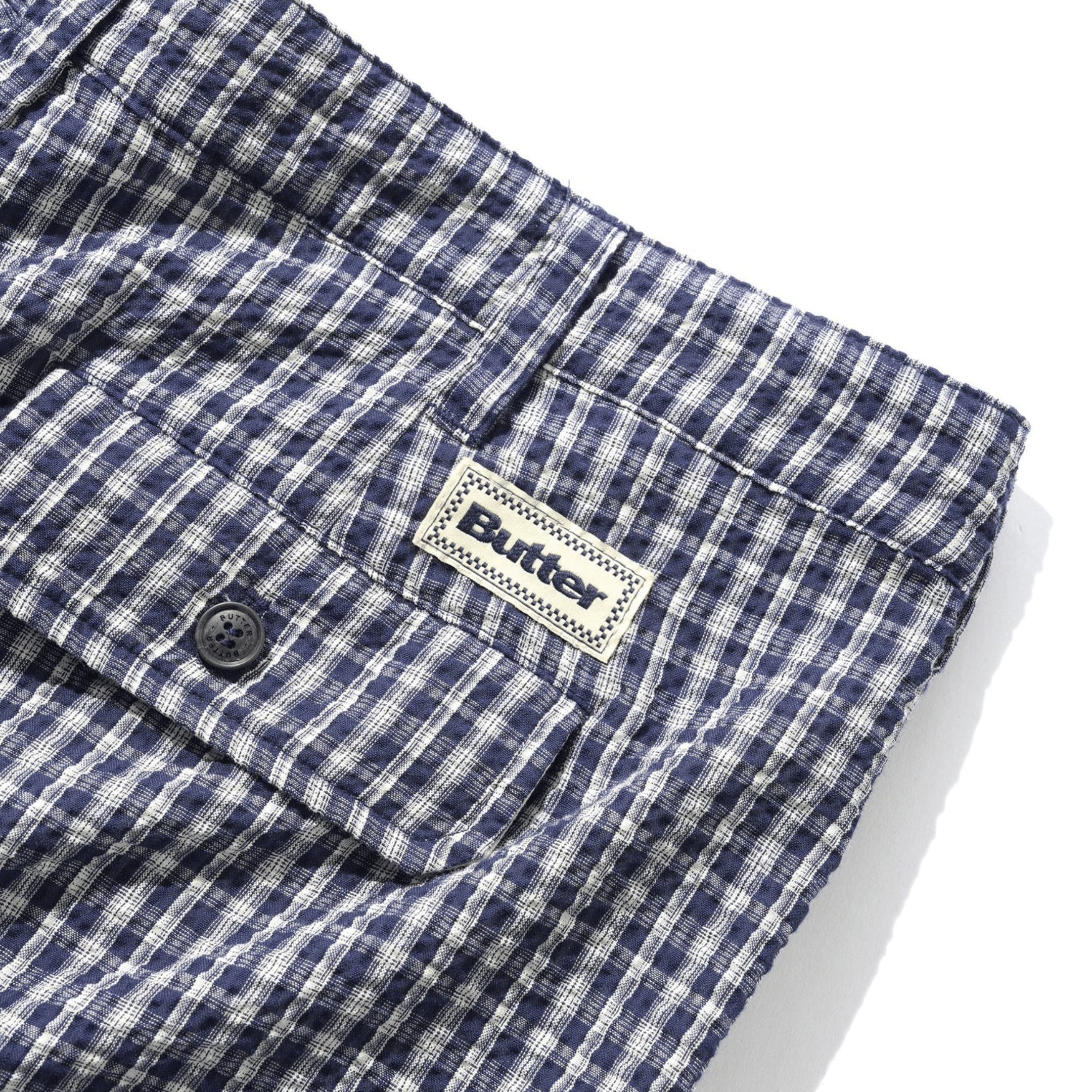 Butter Men's Pleated Shorts Navy Plaid