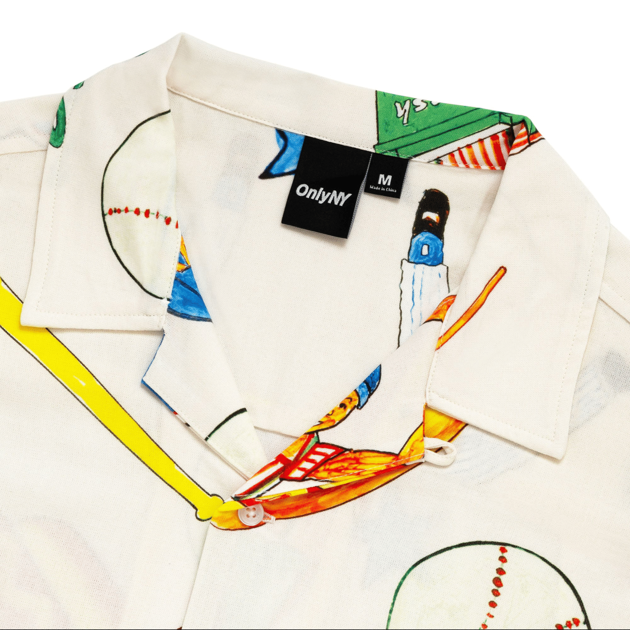 Only NY Men's Ballpark Camp Collar Shirt Natural/Multicolor Rayon