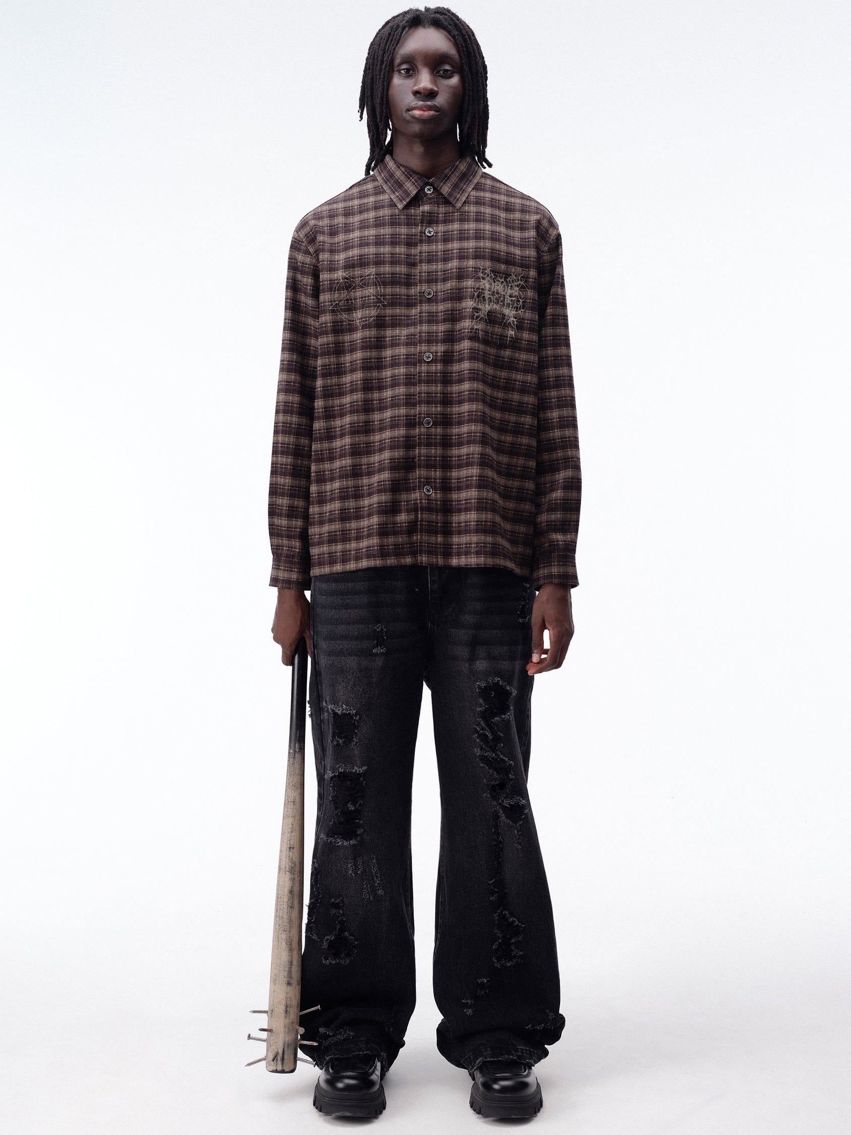 DROP DEAD - MORBID CURIOSITY Charred Plaid shirt