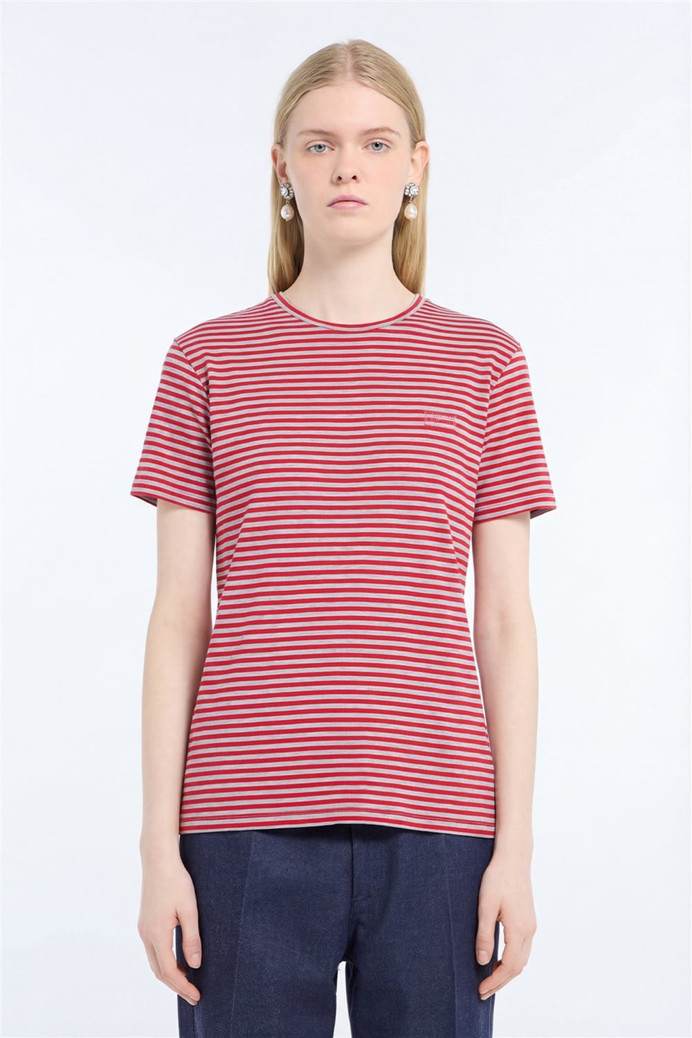 N21 T-shirt jersey in cotone a righe con scollo tondo