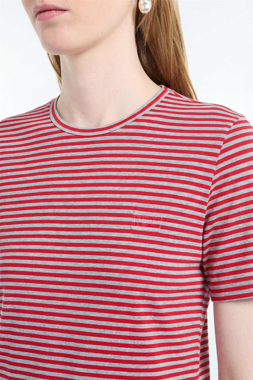 N21 T-shirt jersey in cotone a righe con scollo tondo