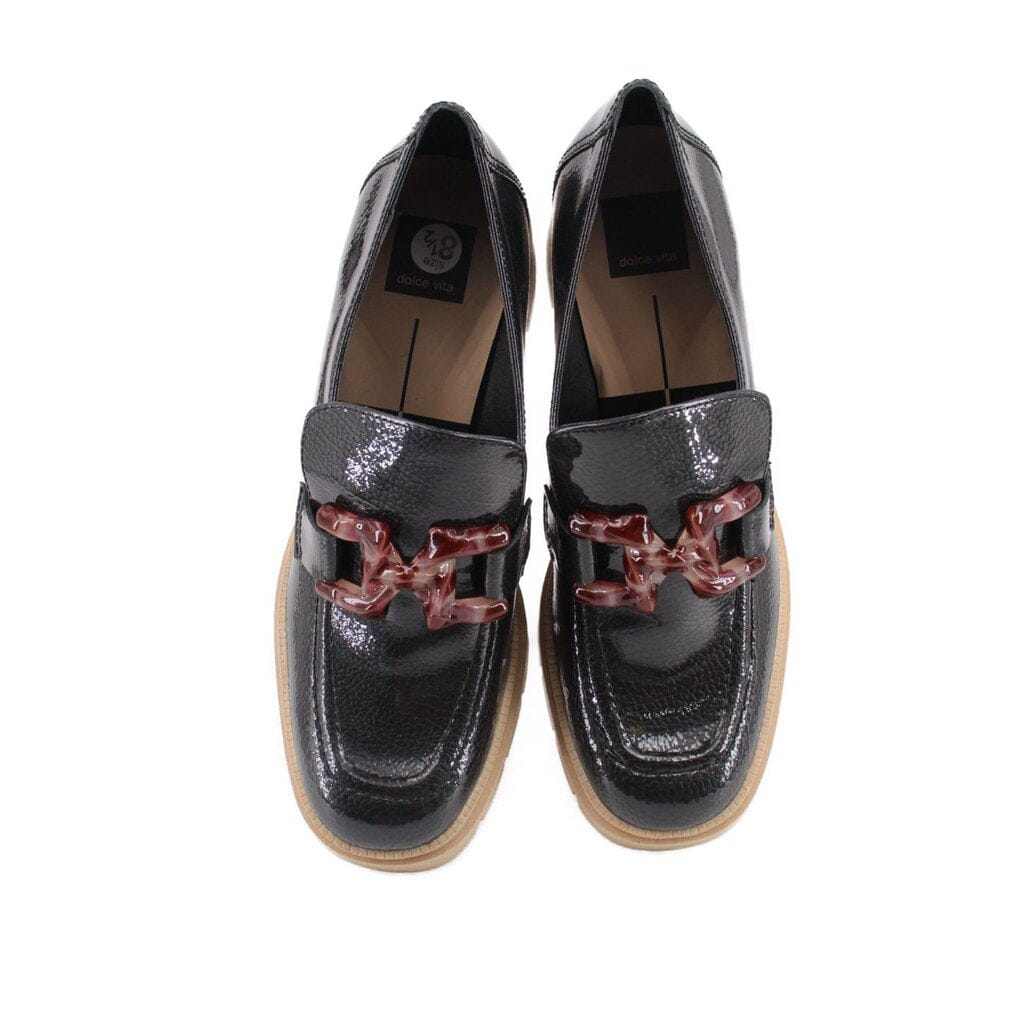 DOLCE VITA PATENT HEELED LOAFERS BLACK 8.5 US