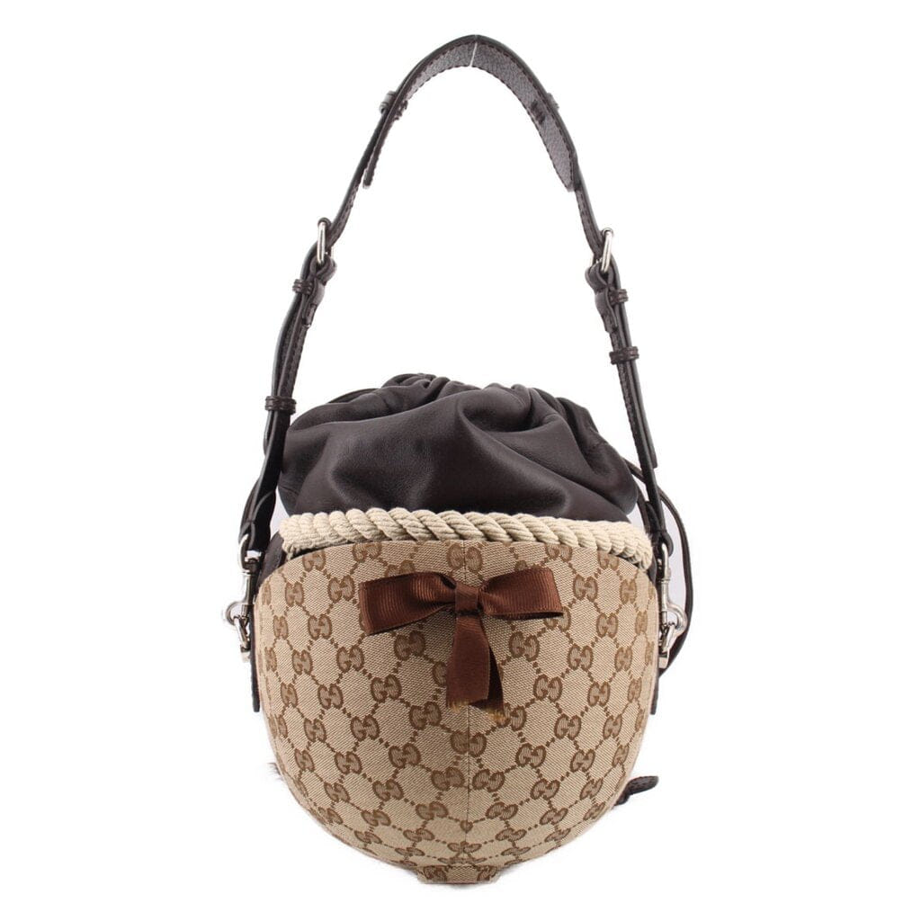 GUCCI EQUESTRIAN HELMET SHOULDER BAGS BROWN
