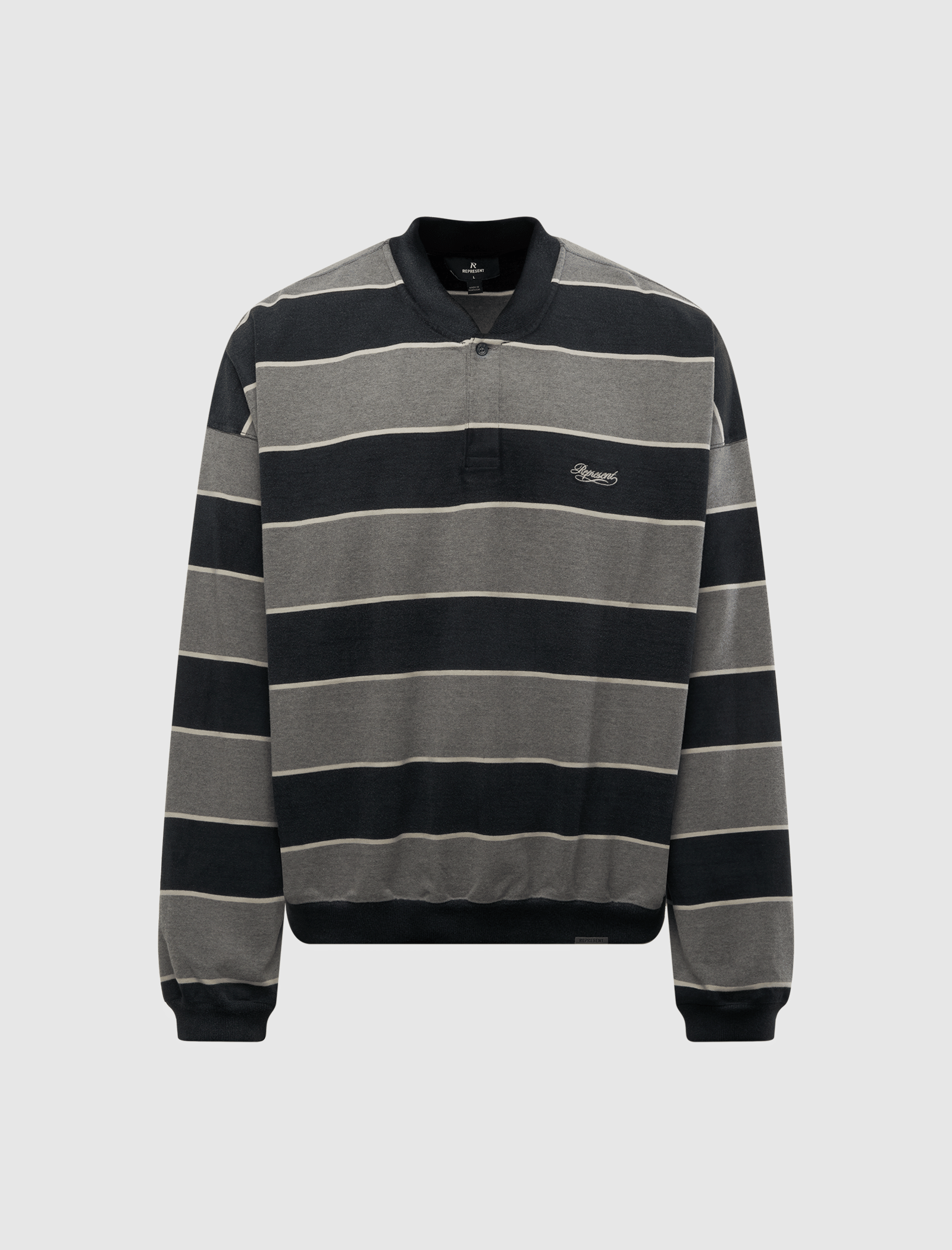 Represent CALIFORNIA STRIPED HENLEY SWEATER