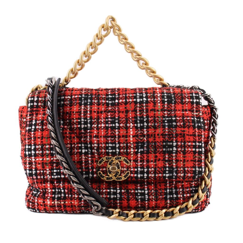 CHANEL TWEED 19 FLAP SHOULDER BAGS RED