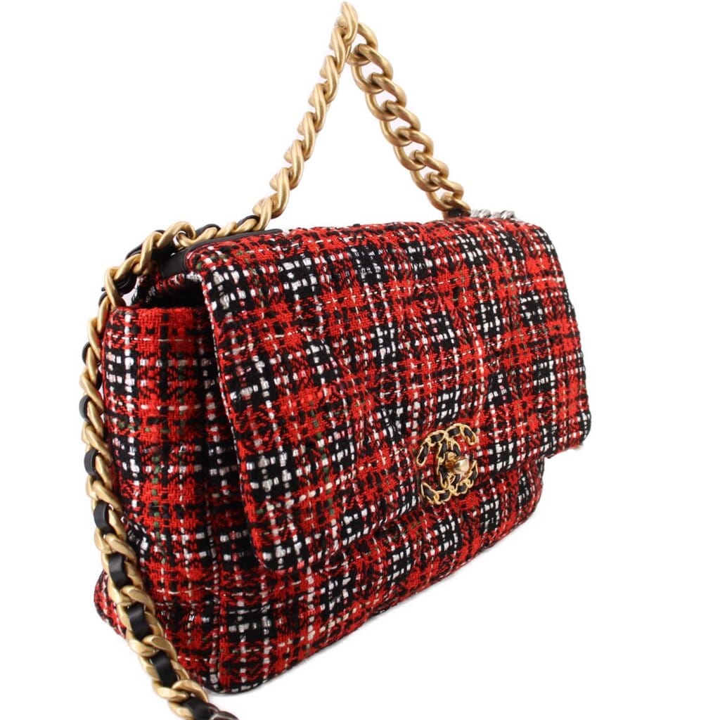 CHANEL TWEED 19 FLAP SHOULDER BAGS RED
