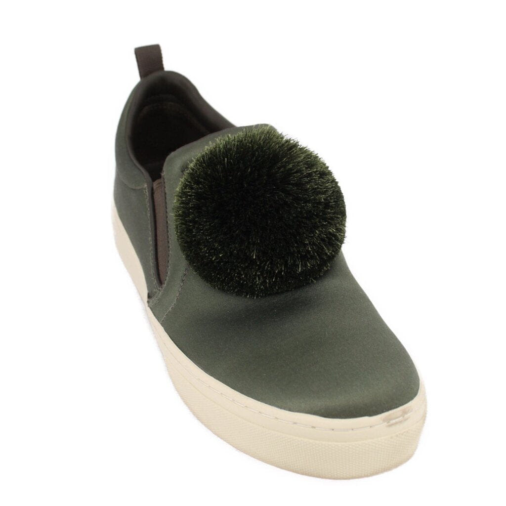 TORY BURCH DAPHNE POM POM SATIN SNEAKERS GREEN 9.5 US