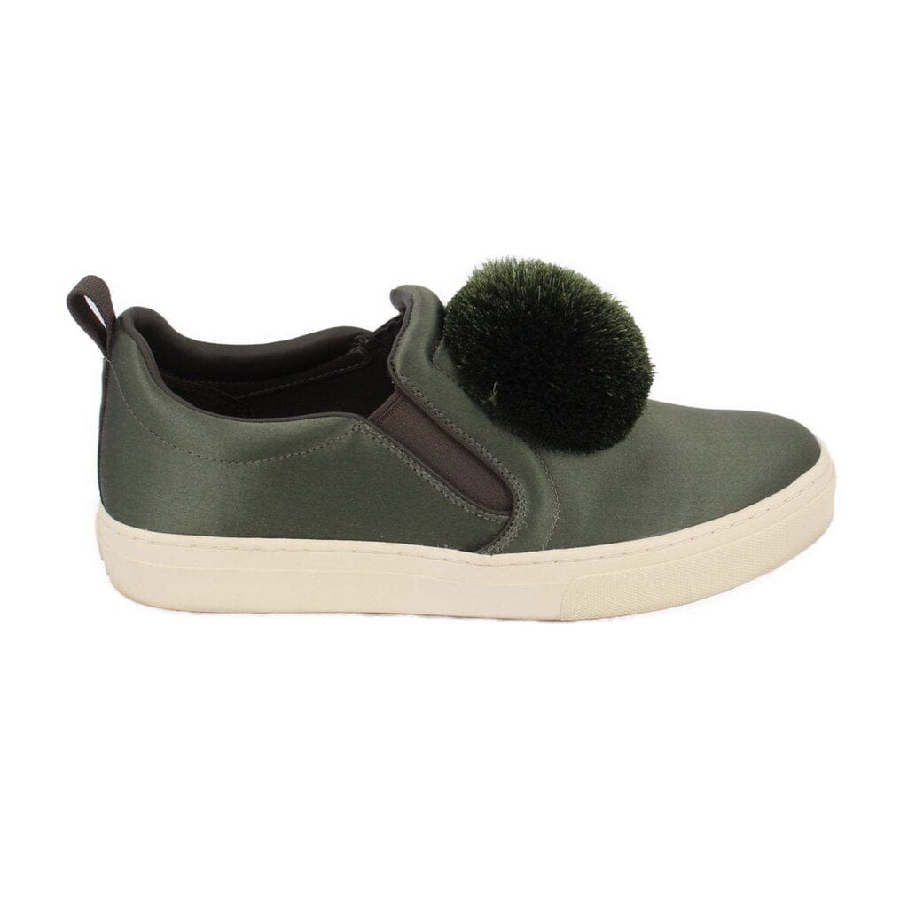 TORY BURCH DAPHNE POM POM SATIN SNEAKERS GREEN 9.5 US