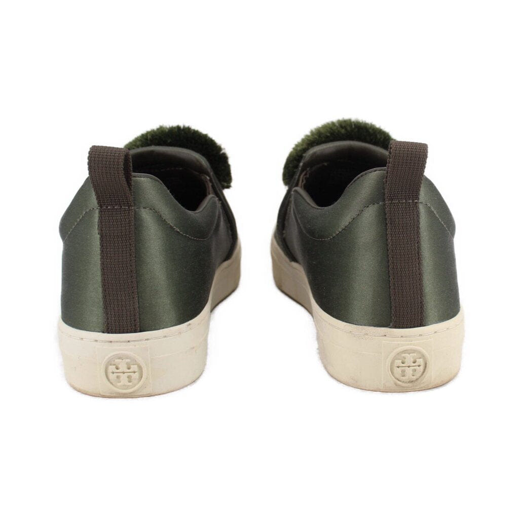 TORY BURCH DAPHNE POM POM SATIN SNEAKERS GREEN 9.5 US
