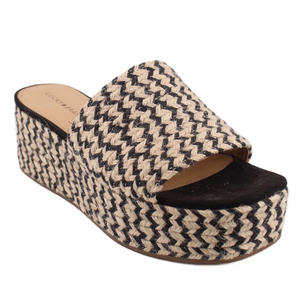 LUCKY BRAND WOVEN ESPADRILLE PLATFORM SANDALS CREAM/BLACK 11 US