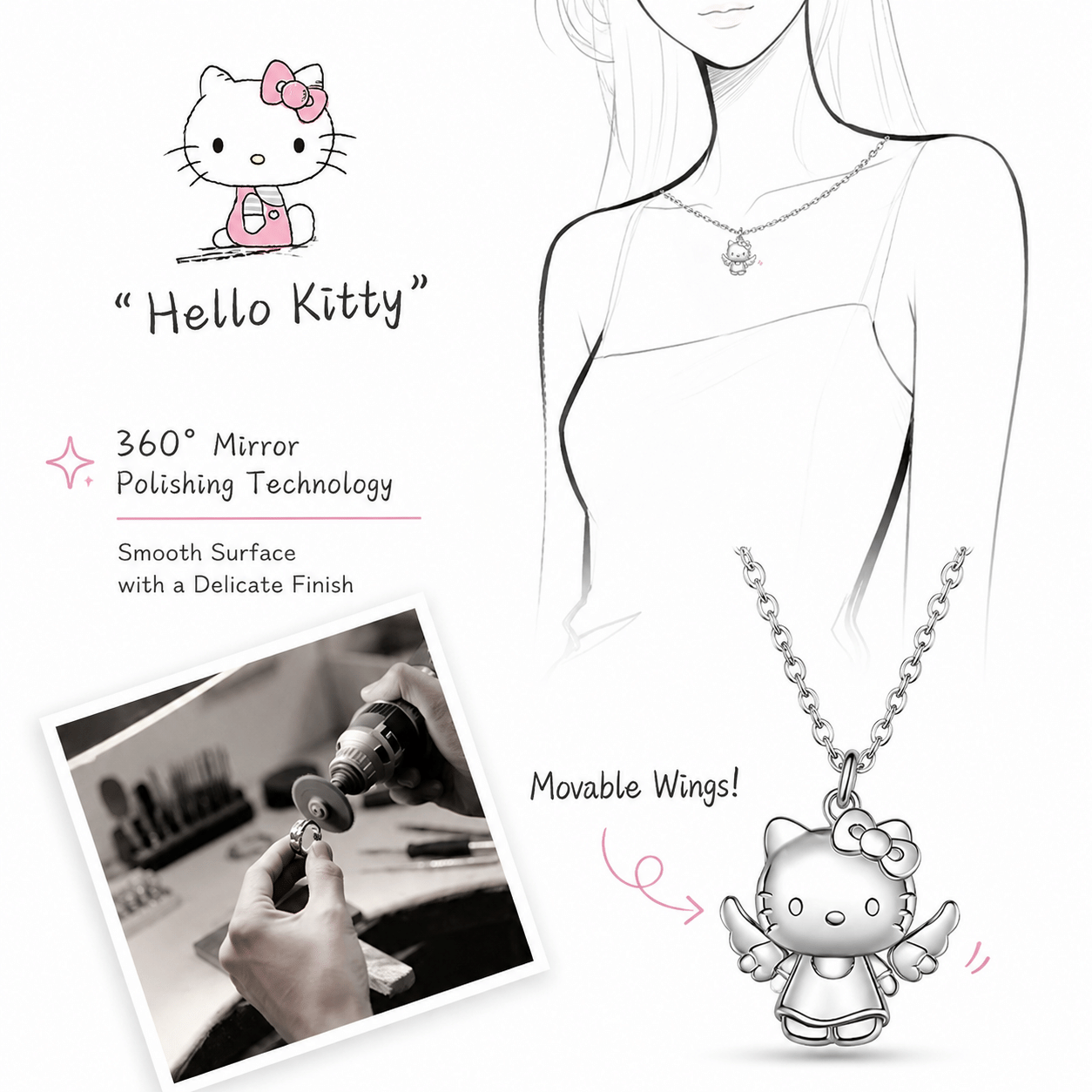 sanrio Authentic Hello Kitty 925 Sterling Silver Necklace