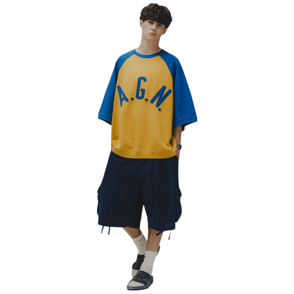 ANGLAN Appliqué Raglan Half Sweat Shirt