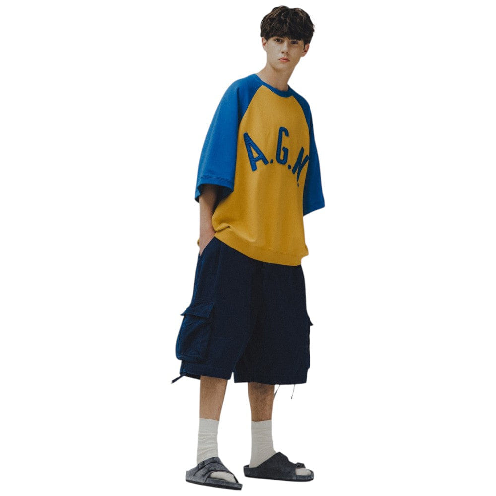 ANGLAN Appliqué Raglan Half Sweat Shirt