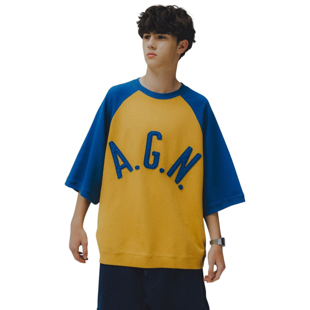 ANGLAN Appliqué Raglan Half Sweat Shirt
