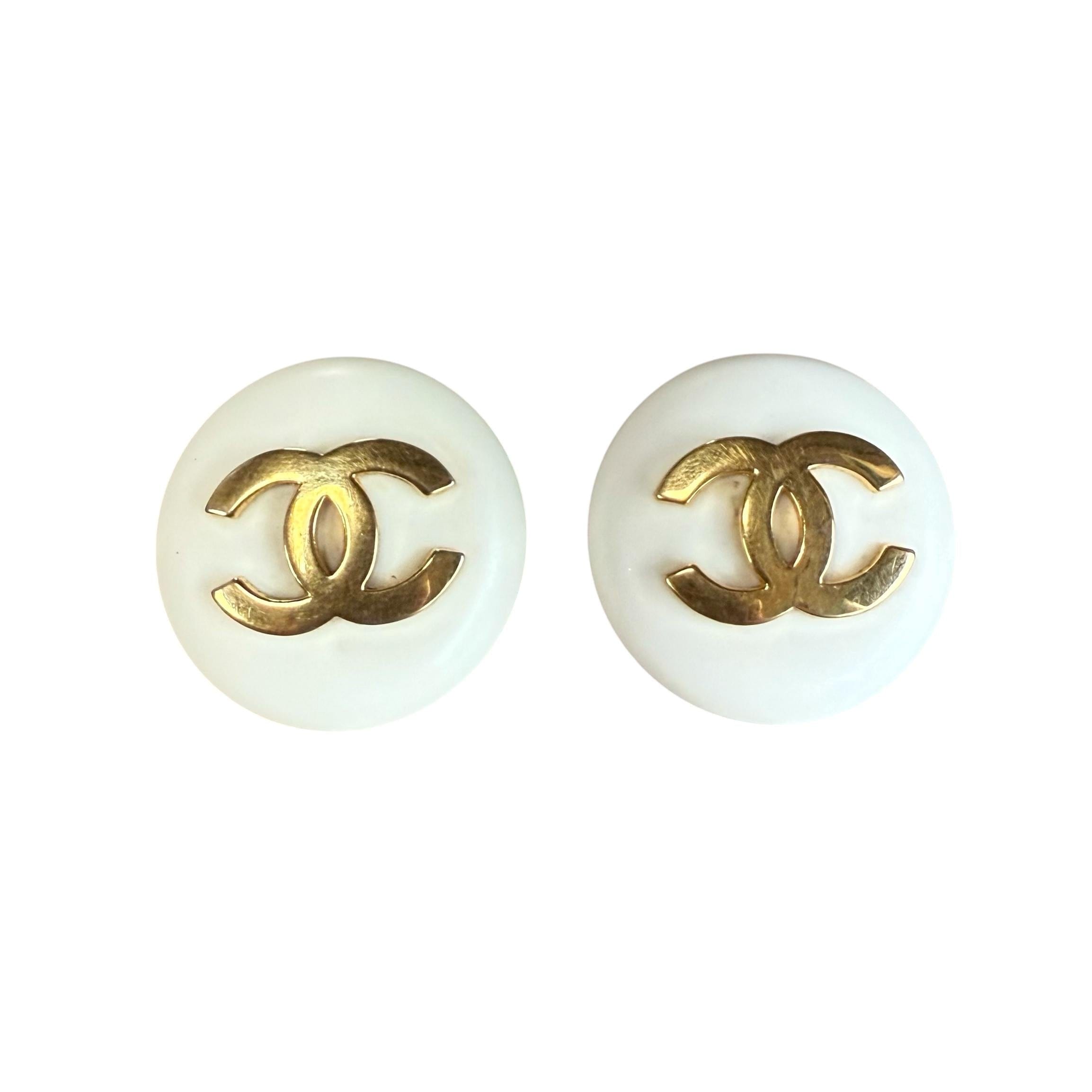Chanel CC White Clip Earrings