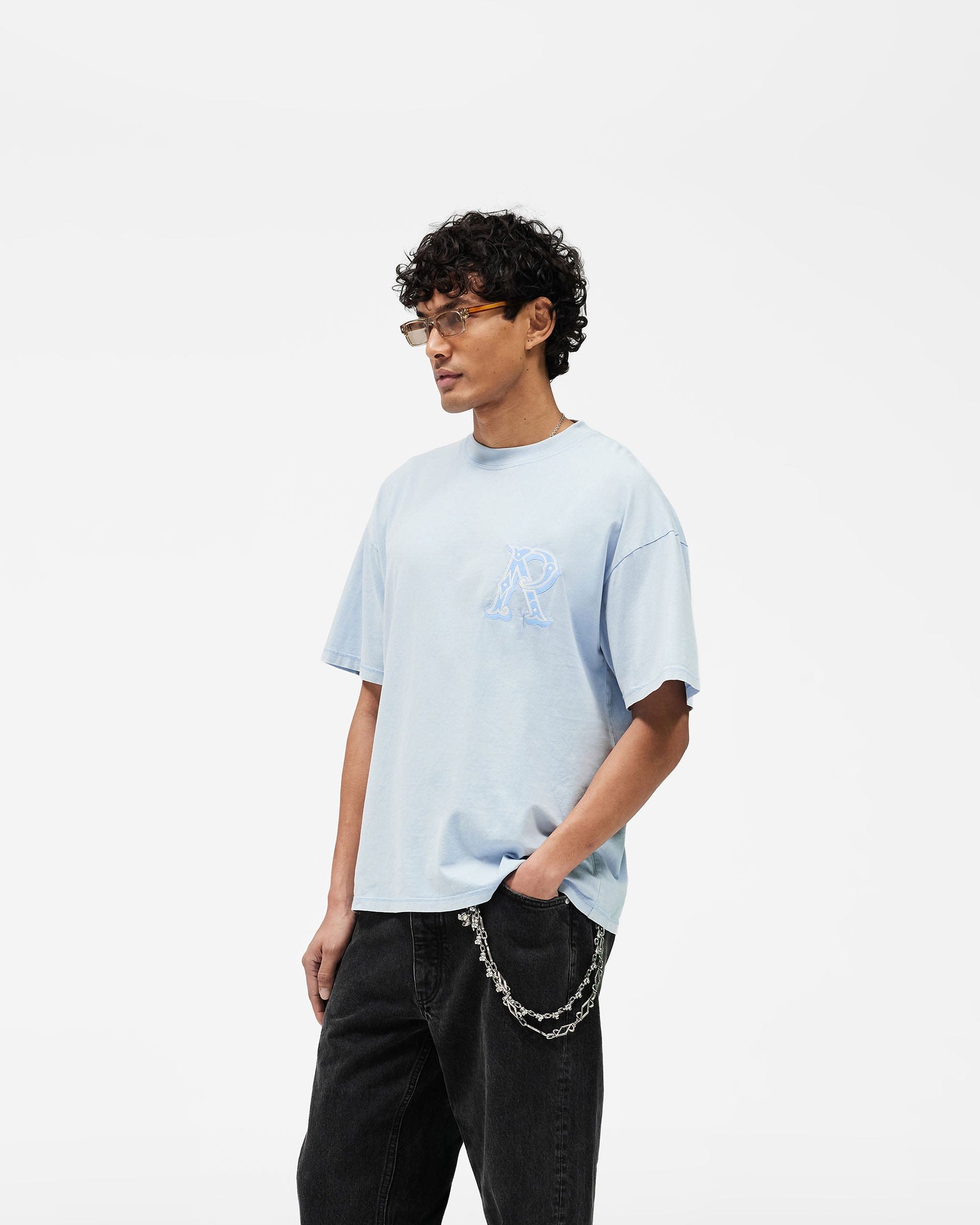 SS26 Western Initial T-Shirt - Mountain Blue