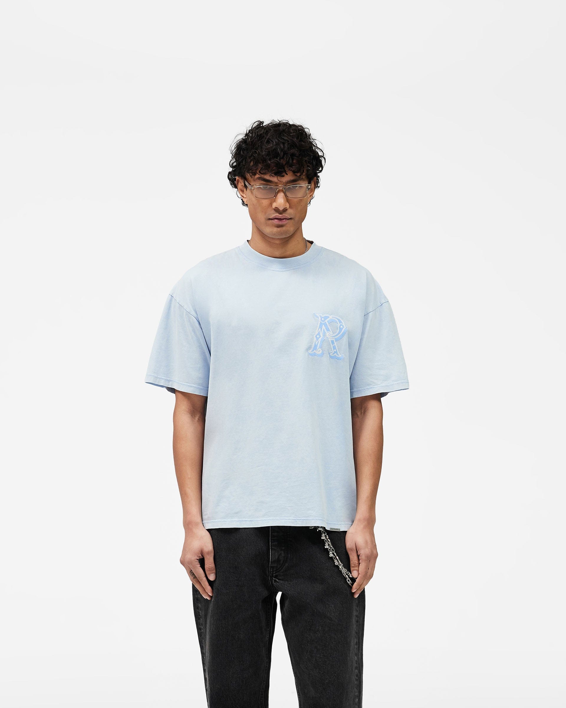 SS26 Western Initial T-Shirt - Mountain Blue