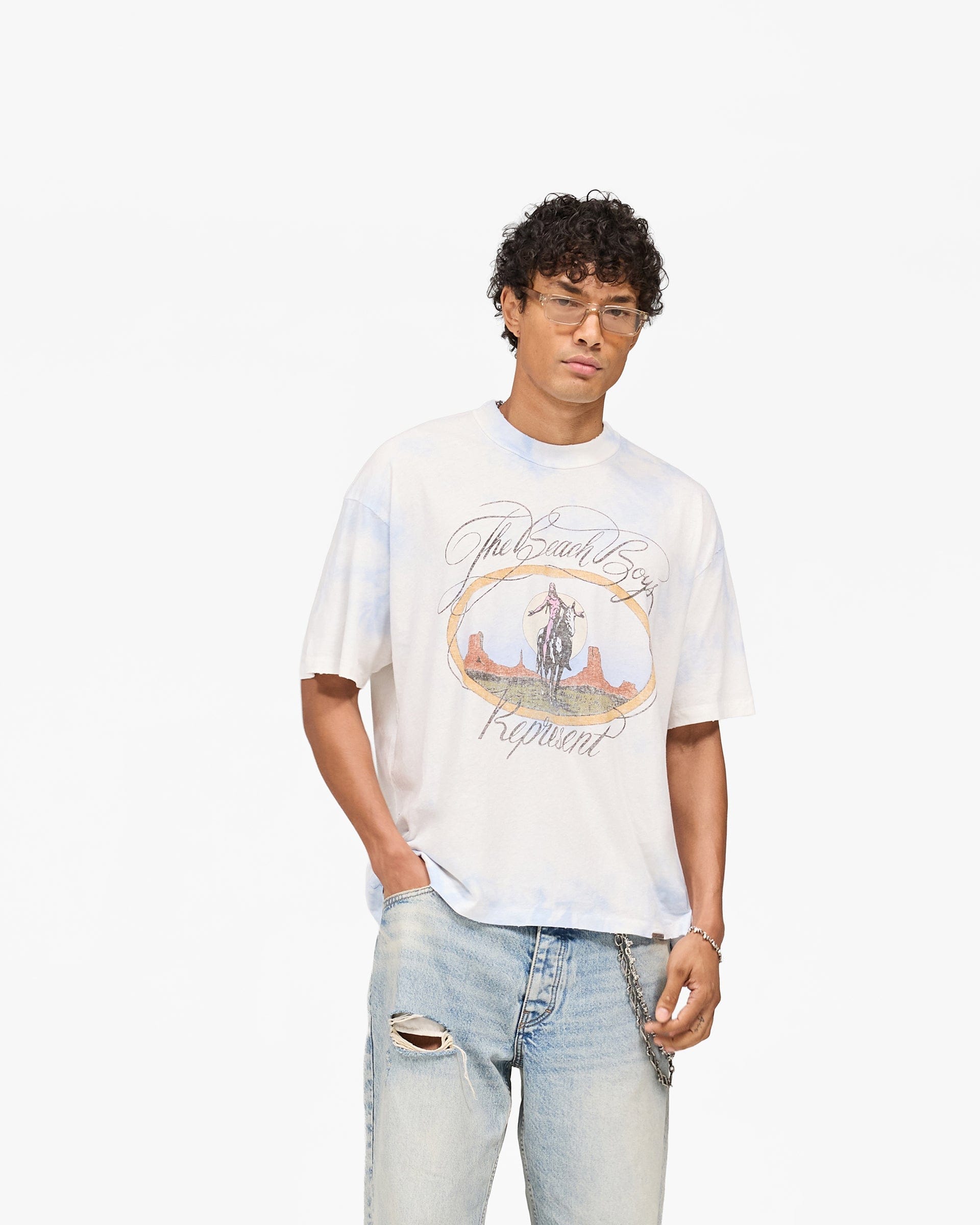 Exclusives Represent x Beach Boys Script T-Shirt - Blue Tie Dye