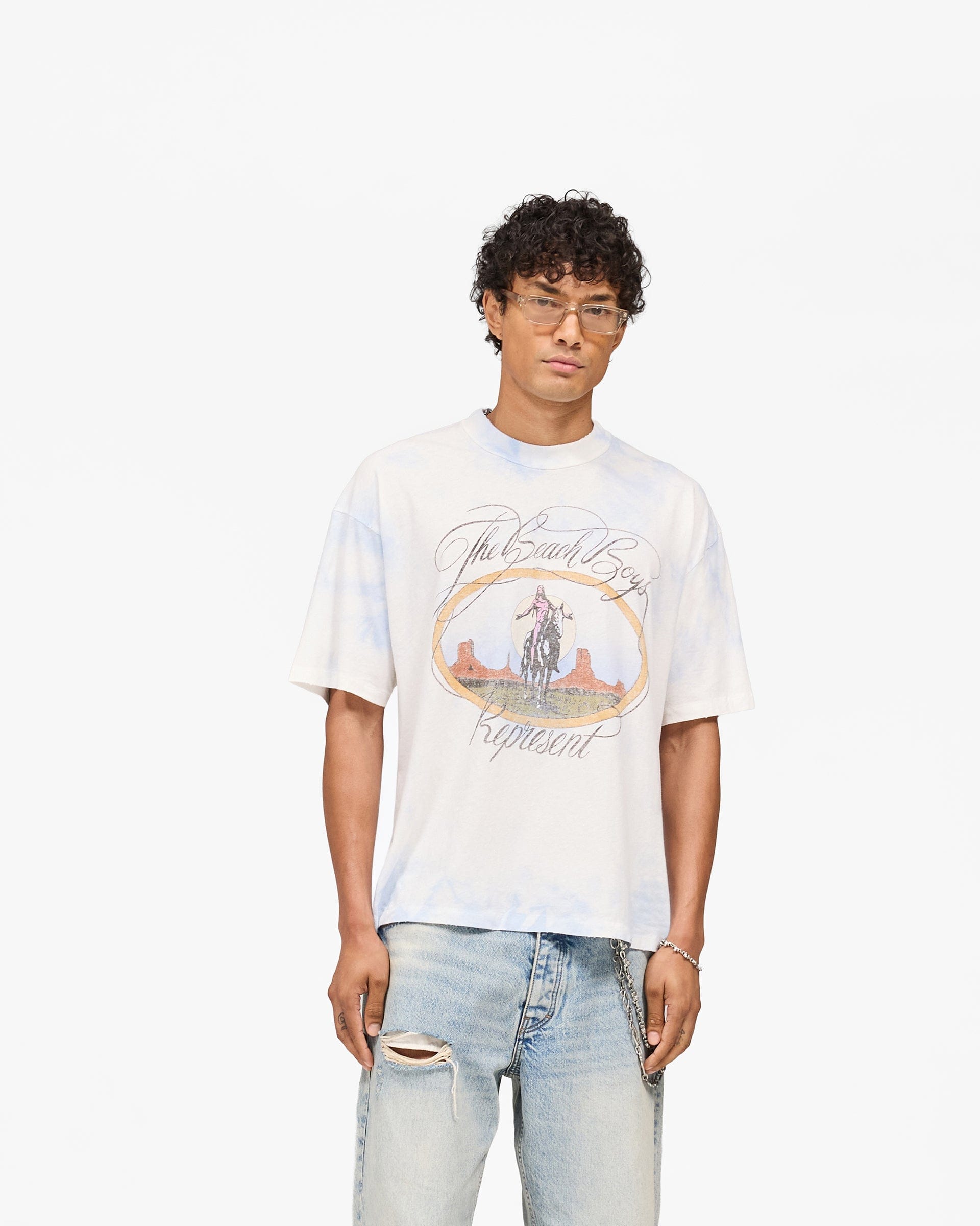 Exclusives Represent x Beach Boys Script T-Shirt - Blue Tie Dye
