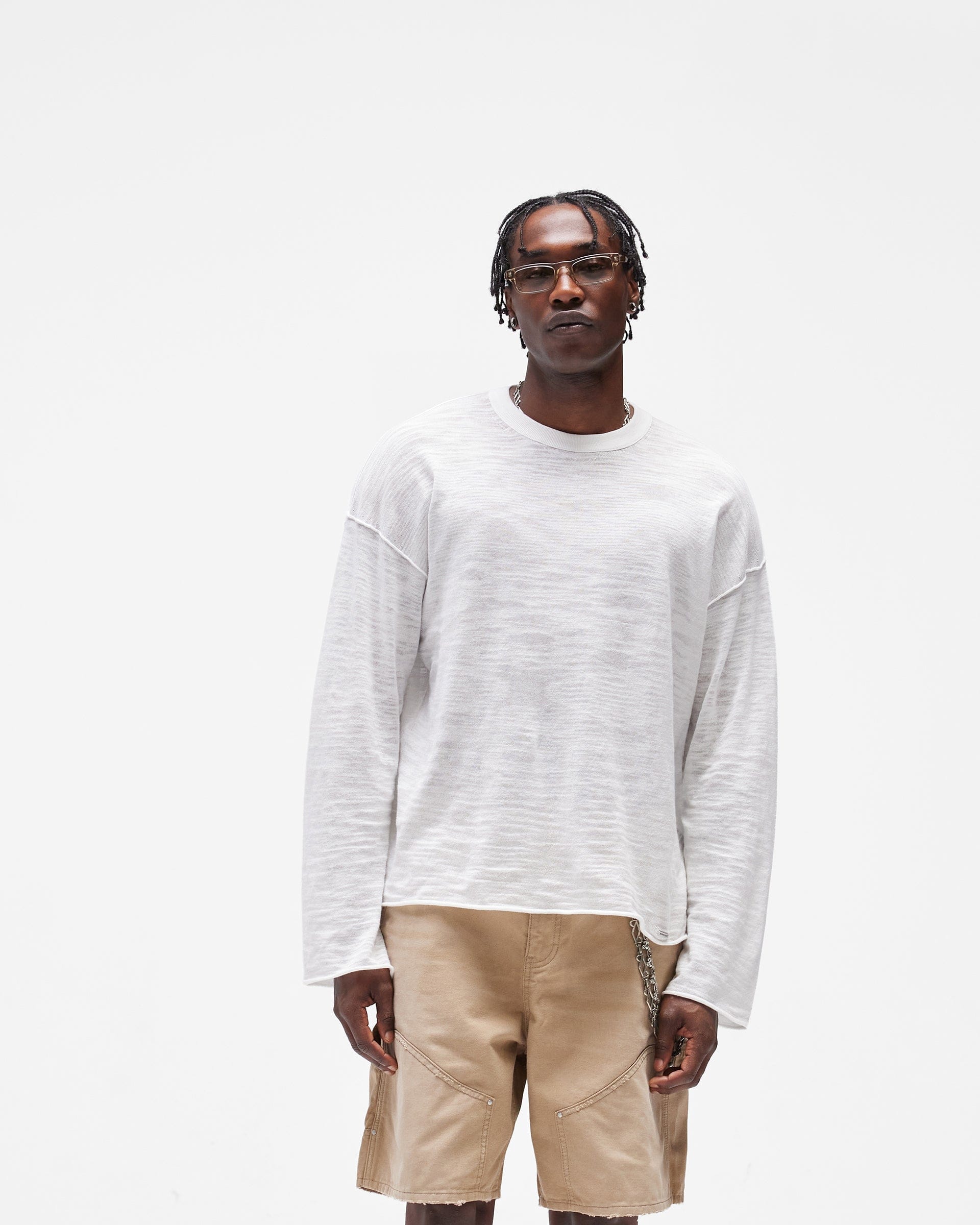 SC26 Long Sleeve Slub Knit T-Shirt - Flat White