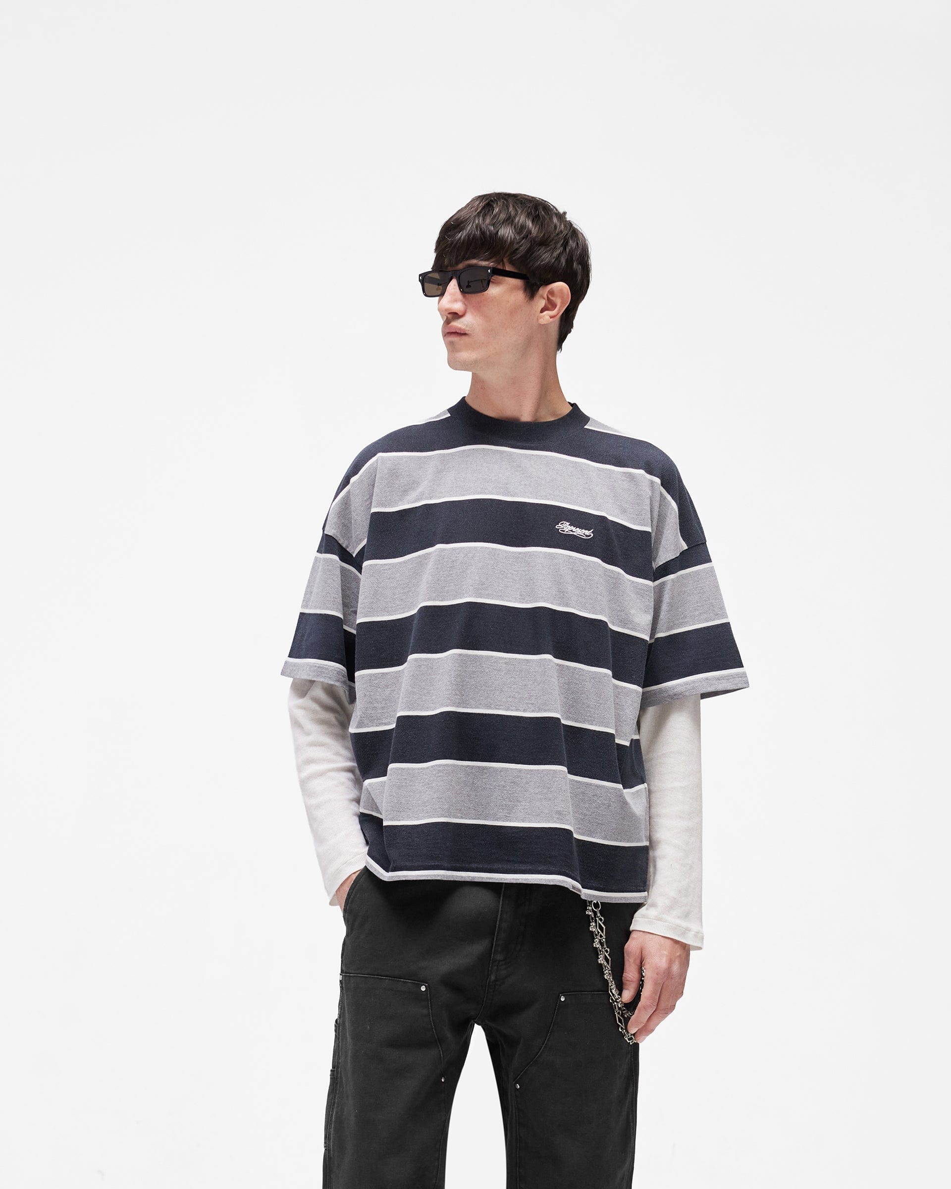 SC26 Calfornia Striped T-Shirt - Jet Black Grey Marl