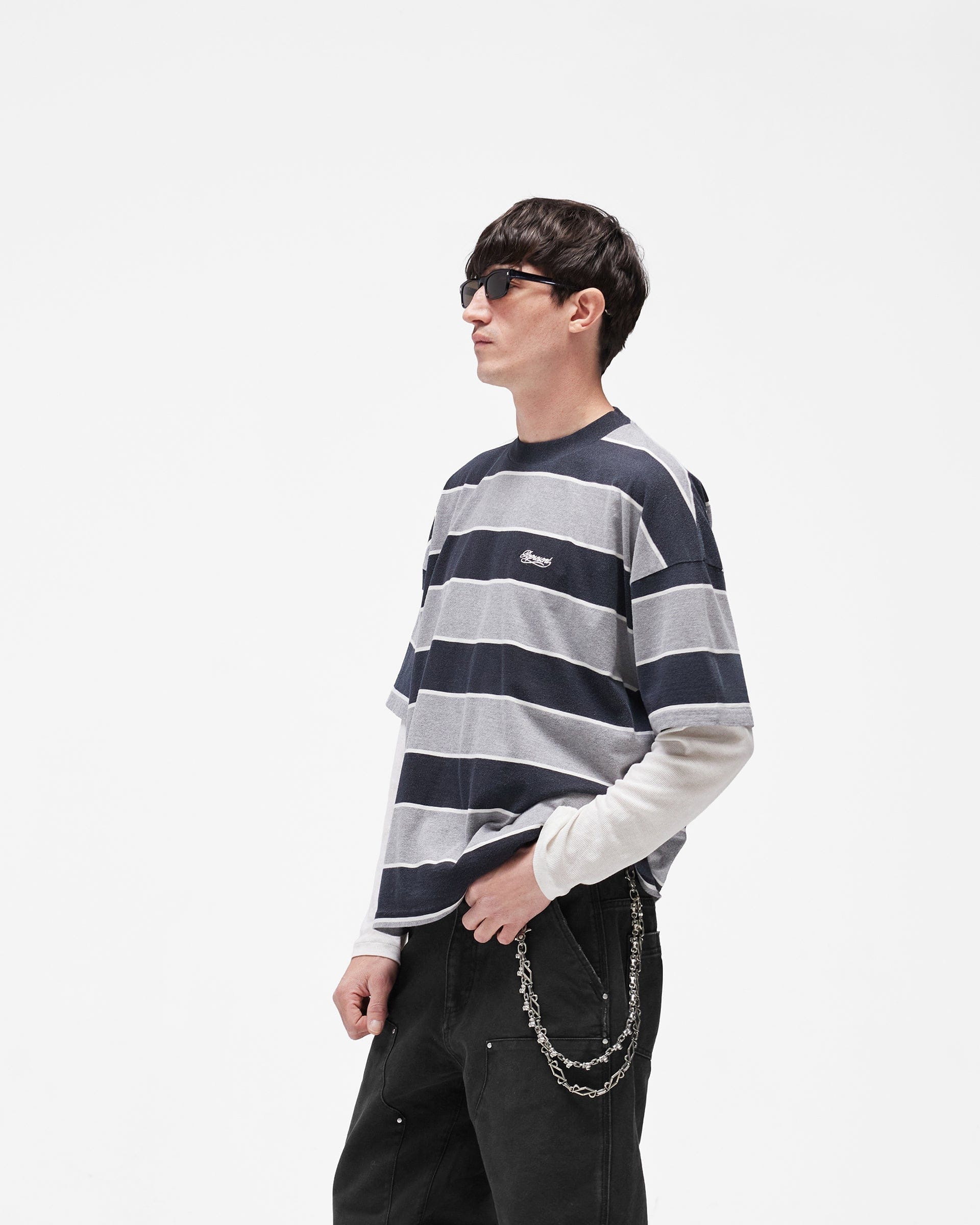 SC26 Calfornia Striped T-Shirt - Jet Black Grey Marl